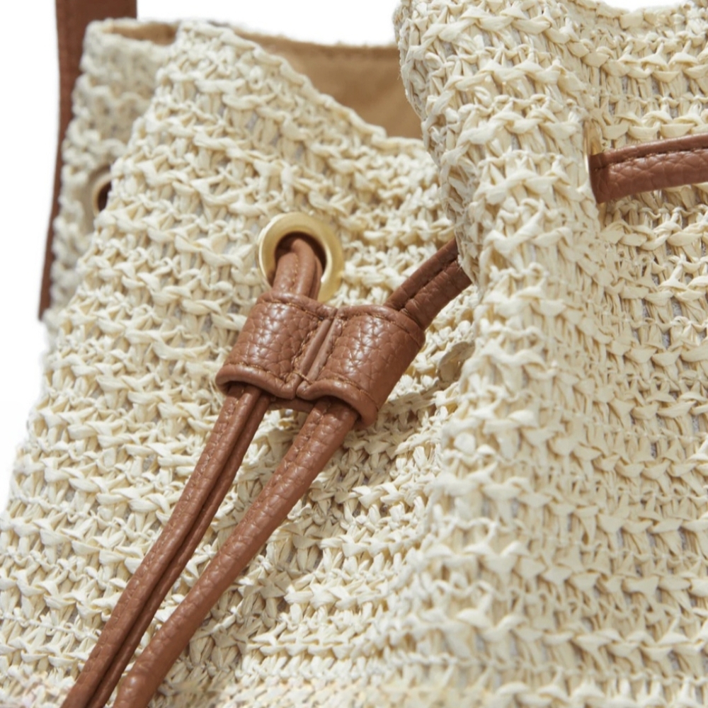 🔥LAST CHANCE🔥💲⬇️Montce Ali Tan & Cream Raffia Woven Bucket Bag ~ NWT - Picture 2 of 7